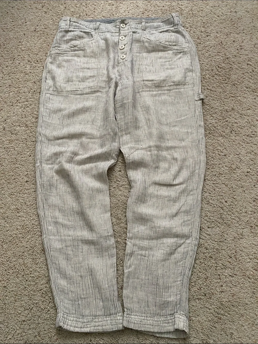 Free People Emerson Striped Linen/Rayon Blend Pants. Size 8. No Belt.